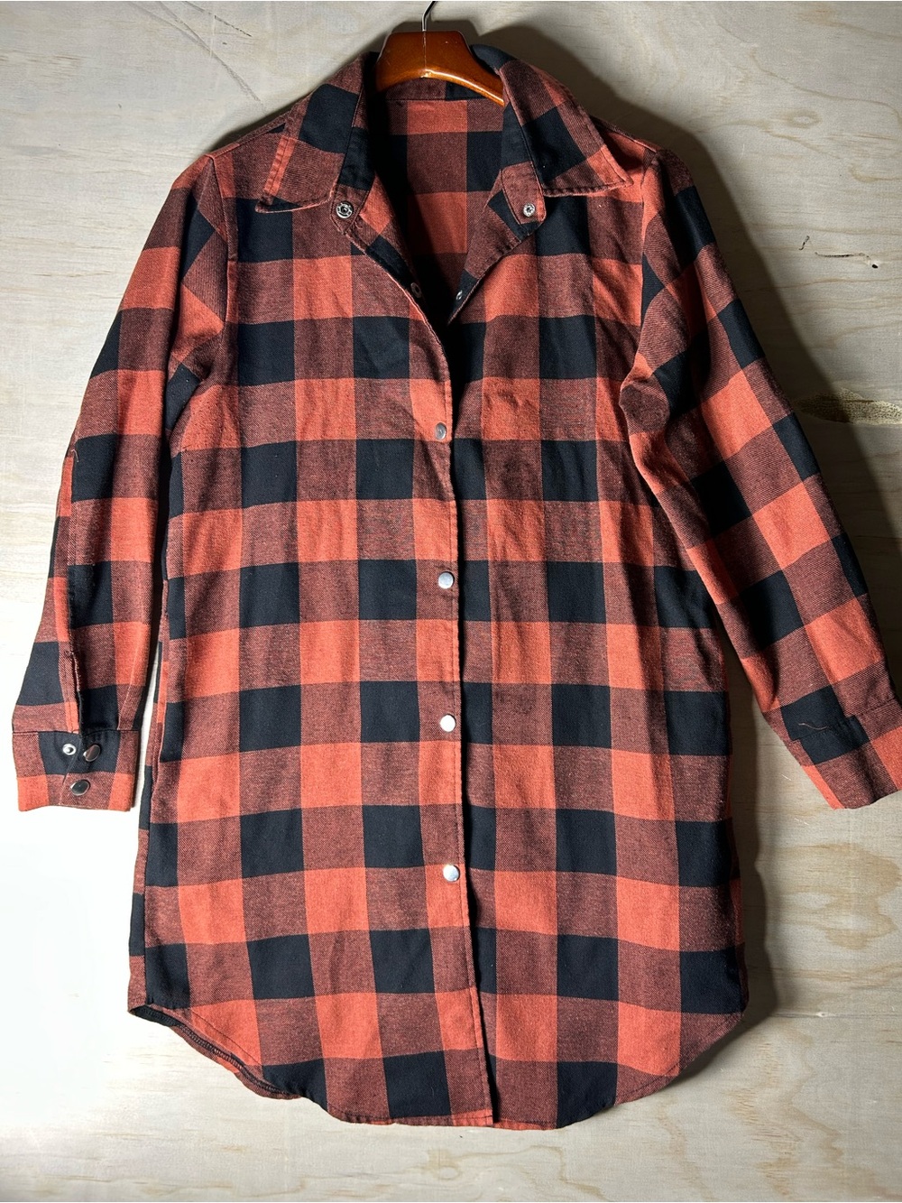 Plaid Midi Shirt Dress - Rust and Black